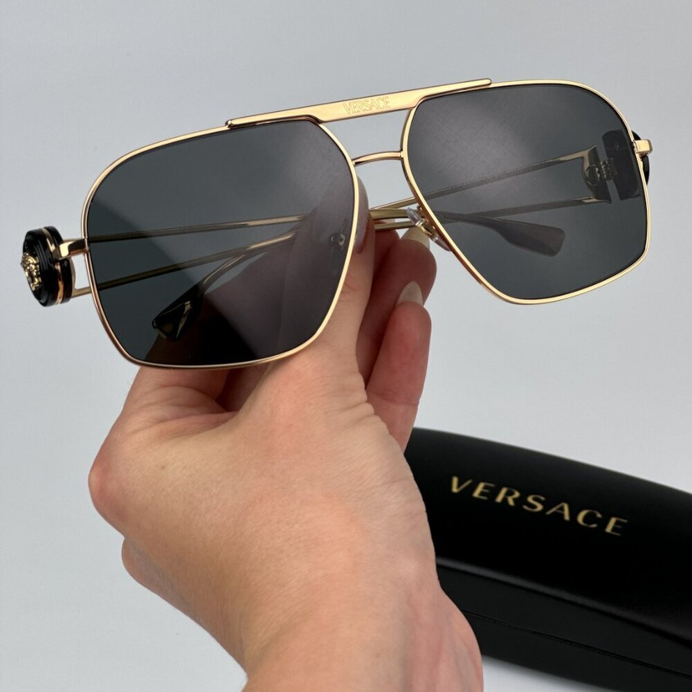 Versace VE2269 100287 BRAND NEW Sunglasses Gold Dark Grey Pilot Unisex